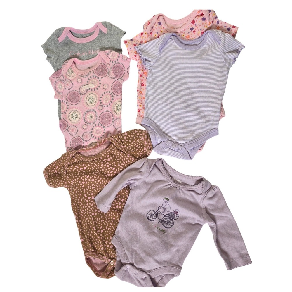 Baby Girls Bodysuits Mixed Lot 6pc Calvin Klein (Baby Gap 0-3m) Faded Glory 3-6M